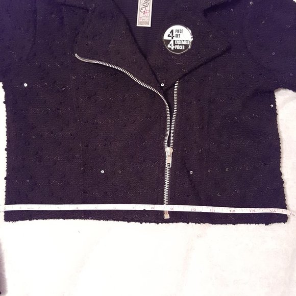 Girls Dress With Lace Skirt, Black Sequin Moto Jacket, Necklace, Belt - Picture 13 of 16